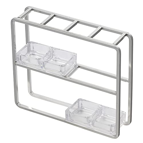 レック(LEC)SOROU: ステンレス 歯ブラシスタンド スリム (抗菌トレー) 電動歯ブラシ用替えブラシ対応 ..