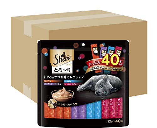 -/12グラム (x 480)/SMT50・パッケージ個数:1・本体サイズ (幅X奥行X高さ) :25.0×3.5×24.0cm・本体重量:0.53kg・原産国:タイ商品紹介 猫ちゃんが手からでも舐めやすい、贅沢なおいしさの“とろ~り”おやつ。人気の4種をたっぷり入れたセレクションの大容量タイプ。 原材料・成分 鶏肉、魚類（かつお、まぐろエキス等）、小海老、増粘安定剤（加工でん粉）、調味料（アミノ酸等）、増粘多糖類、EDTA-Ca・Na、発色剤（亜硝酸Na） 使用方法 1日2本を目安におやつとしてお与えください。 ご注意（免責）＞必ずお読みください 予告なくパッケージ、仕様（原材料、生産国、色、形状、サイズ等）の変更がある場合がございます。予めご了承ください。