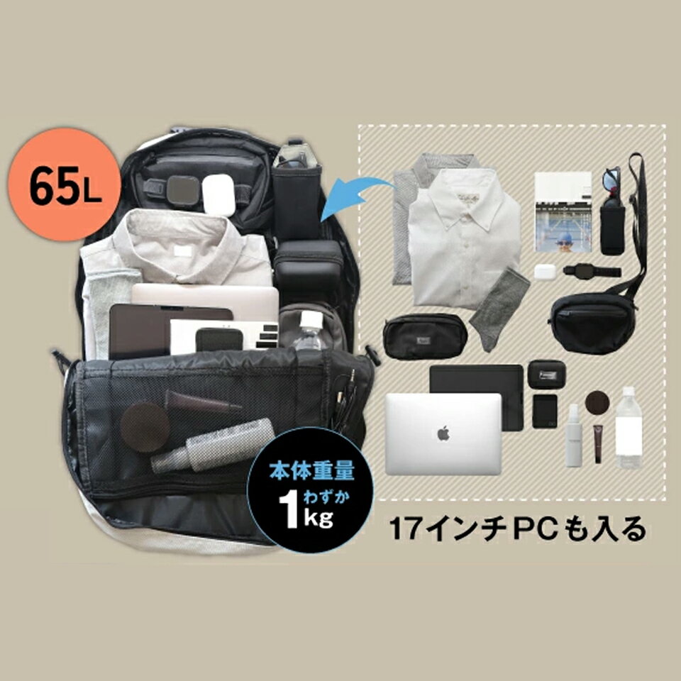 大容量 リュックサック 大容量 ビジネス 防災バッグ 65L 多収納 シューズ収納 17インチPC対応 USB給電口 旅行 出張 部活 登山 アウトドアで活躍 頑丈な生地 耐水 耐傷 3