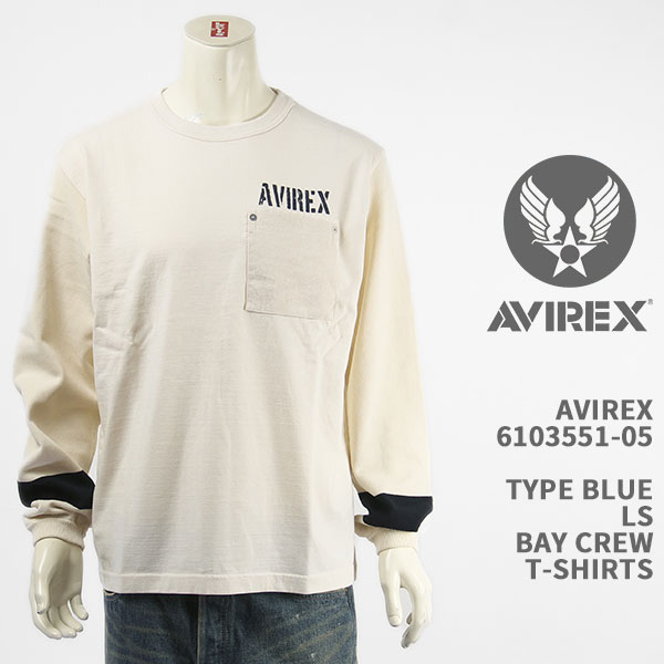 Avirex ArbNX ^Cvu[  TVc xCN[ AVIREX TYPE BLUE LS BAY CREW T-SHIRT 6103551-05yK/U.S.NAVY/z