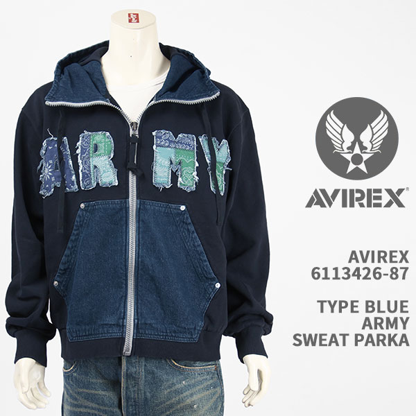 Avirex ArbNX ^Cvu[ A[~[ XEFbg p[J[ AVIREX TYPE BLUE ARMY SWEAT PARKA 6113426-87yKi/~^[/tWbv/WbvAbv/z