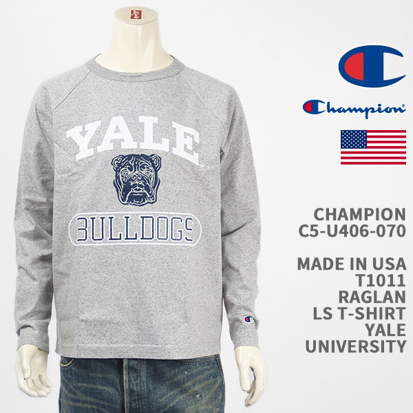 Champion `sI ChCUSA T1011 O  TVc CF[w CHAMPION MADE IN USA T1011 RAGLAN LS TEE YALE UNIVERSITY C5-U406-070yKi/G[w/čz