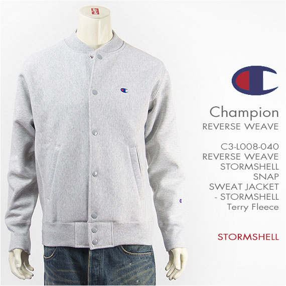 楽天ジーンズ　ジーパ　ウェブサイト【国内正規品】Champion チャンピオン リバースウィーブ ストームシェル スナップ スウェットジャケット CHAMPION REVERSE WEAVE STORMSHELL SNAP SWEAT JACKET C3-L008-040【無地・送料無料】