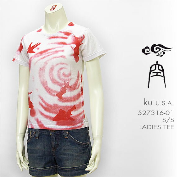 KU USA 空 半袖 プリント レディース Tシャツ 金魚 KU USA S/S PRINT LADIES TEE SHIRT 527316-01w