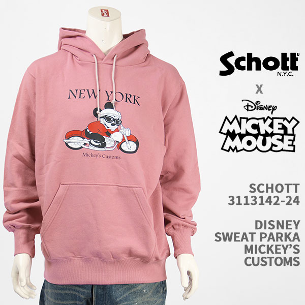 Schott Disney ショット ディズニー スウェット パーカー ミッキーマウス SCHOTT DISNEY SWEAT PARKA MICKEY 039 S CUSTOMS 3113142-24【国内正規品/プルオーパー/裏毛/プリント/長袖】