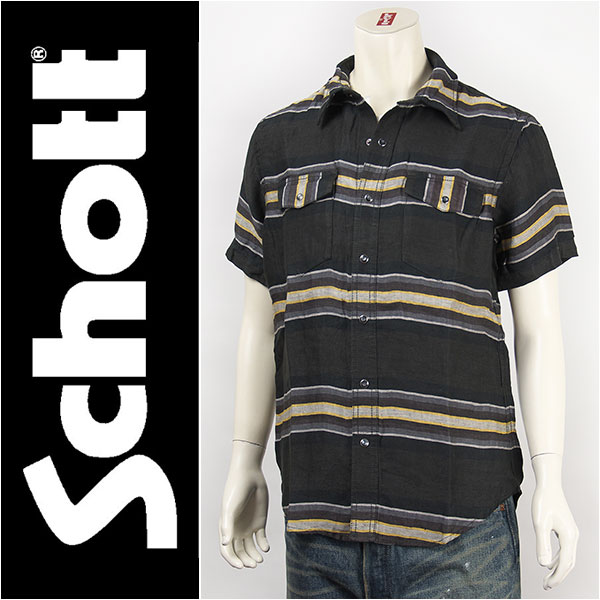 【送料無料】Schott ショット ウェスタンシャツ リネンボーダー SCHOTT WESTERN SHIRT - LINEN BORDER 3135034-19 半袖【smtb-tk】