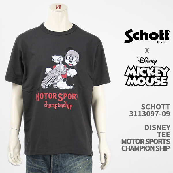 楽天ジーンズ　ジーパ　ウェブサイトSchott Disney ショット ディズニー ミッキーマウス Tシャツ SCHOTT DISNEY TEE MOTOR SPORTS CHMPIONSHIP MICKEY MOUSE 3113097-09【国内正規品/半袖】