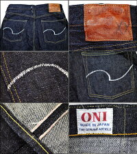 鬼デニム(ONIデニム)ONI-585XX-Washi和紙刺繍飾りポケットモデルセミタイトストレート16.5オンスXXデニム当店水洗い済みONI-585XX-Washi-17SSジーンズメンズストレートデニムアメカジ国産日本製男性