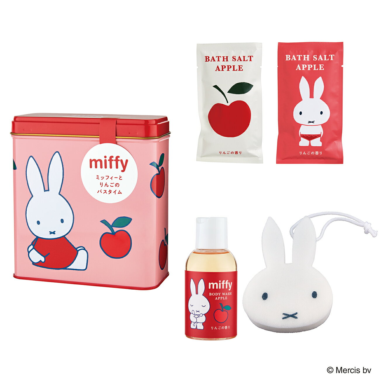 miffy ミッフィー バスセット スクエア缶 りんごの香り ( バスソルト / ボディウォッシュ / バススポン..