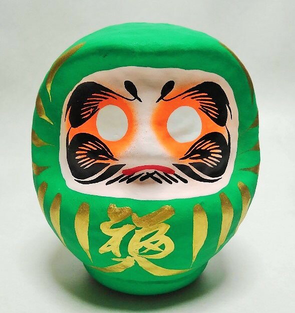 緑の福だるま；才能開花・健康祈願・信頼・安心など カラーだるま 緑 4号 サイズ 12cm 福入だるま 高崎だるま ダルマ 達磨のサムネイル