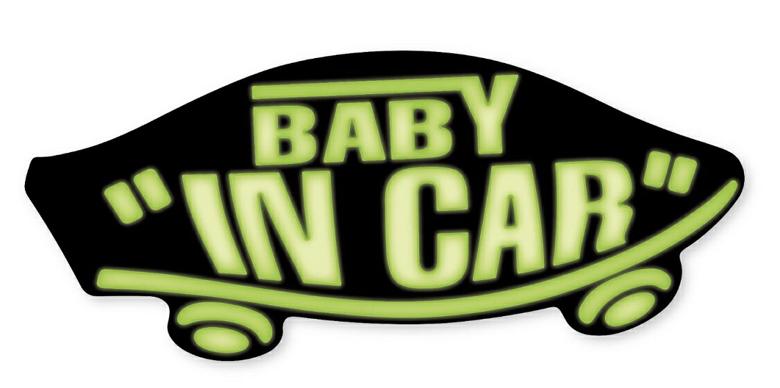 BABY IN CAR ステッカー 黒×ネオングリーン 赤ちゃんが乗ってます ベビーインカー スケボー 車 シール パロディ VANS風 SIZE：w150mm×h65mm