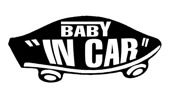 BABY IN CAR ステッカー ブラック 黒 赤ちゃんが乗ってます ベビーインカー スケボー 車 シール パロディ VANS風 SIZE：w150mm×h65mm