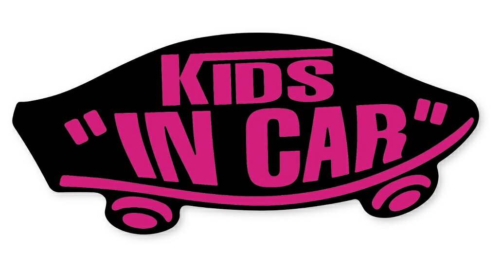 楽天蓄光堂KIDS IN CAR ステッカー ブラック×ピンク 子どもが乗ってます キッズインカー スケボー 車 シール パロディ VANS風 SIZE：w150mm×h65mm
