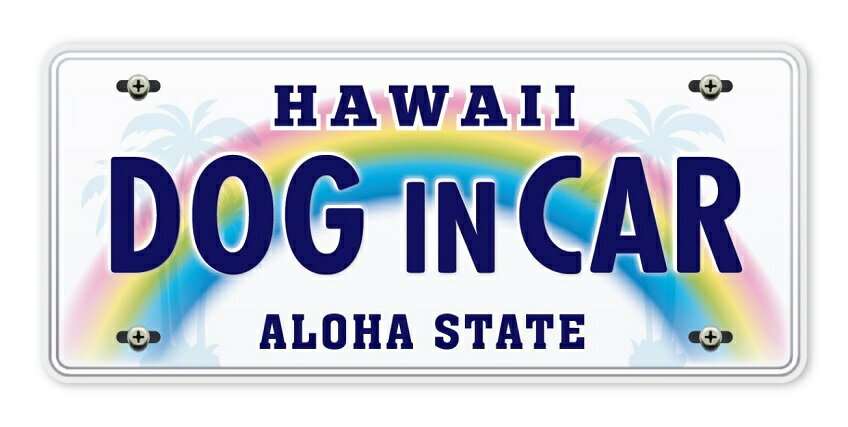 DOG IN CAR ステッカー ハワイ わんちゃんが乗ってます ドッグインカー ナンバー プレート 車 犬 シールSIZE：w170mm×h75mm