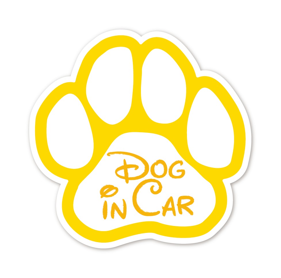 Rakuten - DOG IN CAR ステッカー 肉球 黄色 イエロー 犬がのってます ドッグインカー ワンちゃん 犬 足跡 車 シール ドライブ
