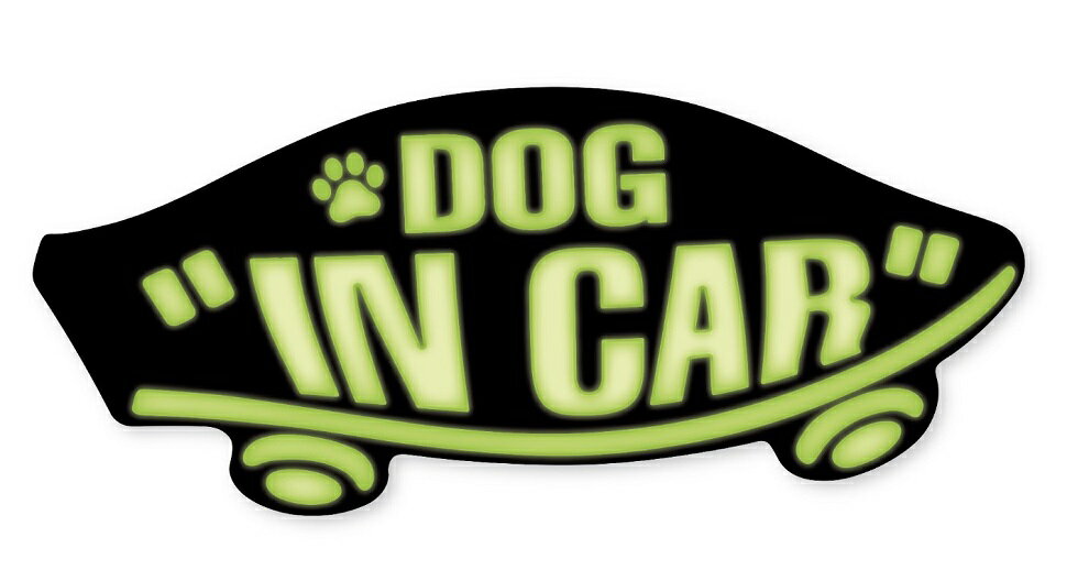 DOG IN CAR ステッカー 黒×ネオングリーン わんちゃんが乗ってます ドッグインカー ワンちゃん 犬 車 シール VANS風 SIZE：w150mm×h65mm