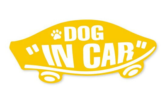 DOG IN CAR ステッカー イエロー 黄色 わんちゃんが乗ってます ドッグインカー ワンちゃん 犬 車 シール VANS風 SIZE：w150mm×h65mm