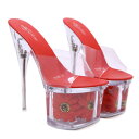 71053【24.5cm】厚底花フラワークリアサンダル☆赤(レッド)☆【24.5cm】【7105】【HEEL】【サンダル ヒール ミュール】【 キャバ サンダル 】【 キャバ ヒール 】【 キャバ ミュール 】(4)