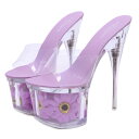 *71059【23.0cm】厚底花フラワークリアサンダル☆紫(パープル)☆【23.0cm】【7105】【HEEL】【サンダル ヒール ミュール】【 キャバ サンダル 】【 キャバ ヒール 】【 キャバ ミュール 】(4)