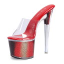 *71113【22.5cm】グリッター超厚底クリアーサンダル☆赤(レッド)☆【7111】【22.5cm】【HEEL】【 キャバサンダル 】【 キャバヒール 】【サンダル ヒール ミュール パンプス】【 キャバ サンダル 】【 キャバ ヒール 】【 クリア サンダル 】(4)
