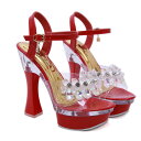 *71233【23.5cm】ビジュークリアーサンダル☆赤(レッド)☆ストラップ付【7123】【HEEL】【 キャバサンダル 】【 キャバヒール 】【サンダル ヒール ミュール パンプス】【 キャバ サンダル 】【 キャバ ヒール 】【 クリア サンダル 】(4)