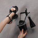 *71472【24.0cm】フレアヒール×厚底ストラップサンダル☆黒(ブラック)☆【7147】【HEEL】【 キャバサンダル 】【 キャバヒール 】【サンダル ヒール ミュール パンプス】【 キャバ サンダル 】【 キャバ ヒール 】【 クリア サンダル 】【 キャバ パンプス 】(4)