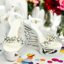 *71241【22.5cm】ビジューバタフライサンダル☆白(ホワイト)☆ストラップ付【7124】【HEEL】【 キャバサンダル 】【 キャバヒール 】【サンダル ヒール ミュール パンプス】【 キャバ サンダル 】【 キャバ ヒール 】【 クリア サンダル 】(4)