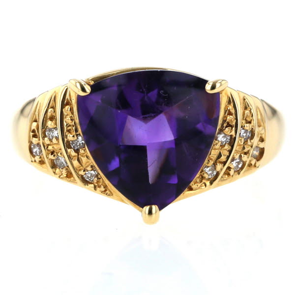 銀座三越 K18YG イエローゴールド リング アメジスト3.60ct ダイヤモンド0.10ct バフトップ トリリアント 指輪 15号【新品仕上済】【zz】【中古】【送料無料】のサムネイル
