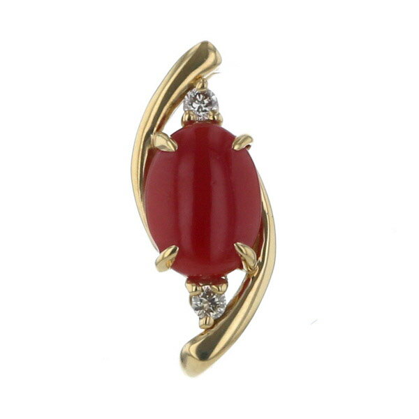 GSTV K18YG イエローゴールド ペンダントトップ 珊瑚 1.00ct ダイヤモンド 0.05ct コーラル 抱き合わせ【新品仕上済】【zz】【中古】【送料無料】