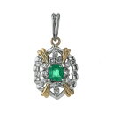 Pt K18YG コンビ ペンダントトップ エメラルド 0.24ct ダイヤモンド0.12ct スクエア 取り巻き 透かし【新品仕上済】【zz】【中古】【送料無料】(4)