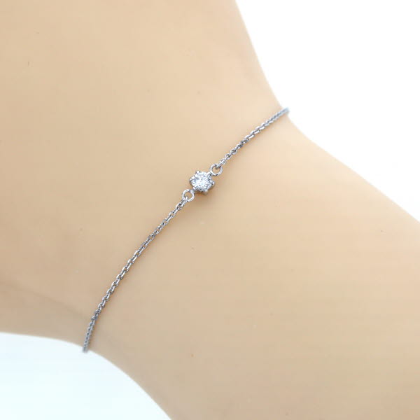 K18WG ホワイトゴールド ブレスレット ダイヤモンド 0.08ct 1粒 華奢 デザイン 19cm【新品仕上済】【el】【中古】【送料無料】のサムネイル