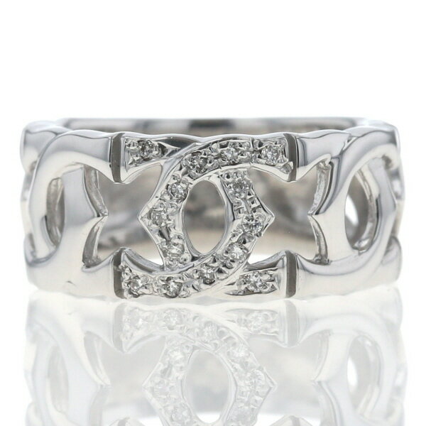 K18WG ホワイトゴールド リング ダイヤモンド 0.08ct CCロゴ 透かし 花 クロス 指輪 9号【新品仕上済】【zz】【中古】【送料無料】(4)