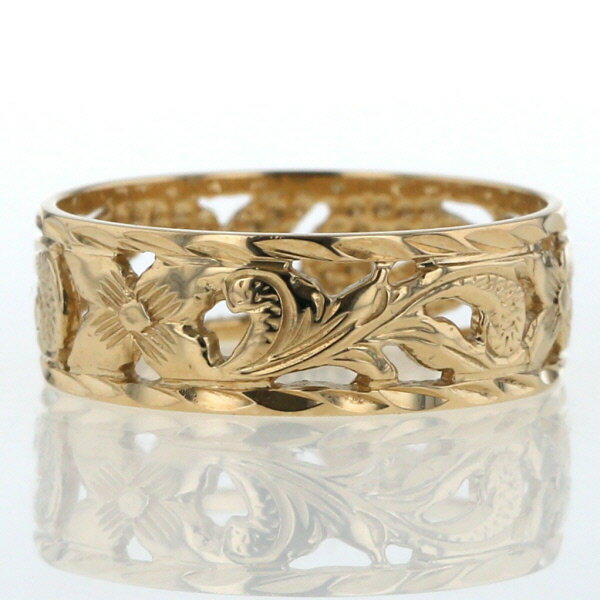 K14YG イエローゴールド リング ハワイアンジュエリー スクロール ナル プルメリア 透かし 花 フラワー 指輪 8号【新品仕上済】【el】【中古】【送料無料】のサムネイル
