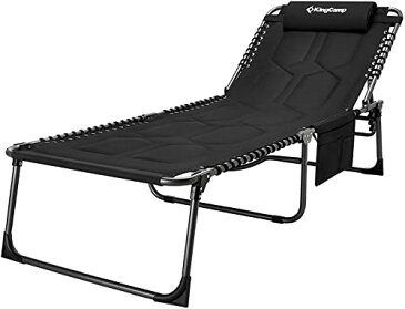 KingCamp リクライニングベッド キャンプコット ワイド アウトドア ベッド 長さ200 幅68cm 4段階調整 折りたたみ デッキチェア 耐荷重150kg 室内 仮眠 キャンピング用 簡易ベッド 枕付き