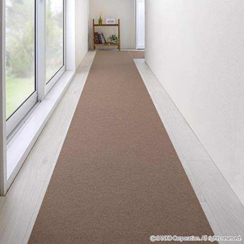 サンコー 廊下敷き ロングマット キッチンマット カーペット はっ水 消臭 日本製 60×500cm ブラウン フラットタイプ おくだけ吸着 KQ-09 [2]