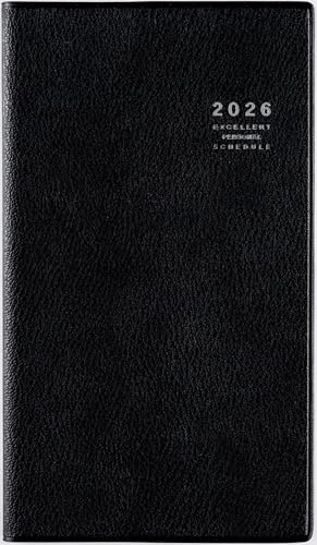 ミッドナイト・ブラック/-/-・パッケージ個数:1・【商品詳細1】サイズ：幅9.6×高さ16.3cm　　【記入欄】●月間ページ…ブロック式（平日重視の記入欄）　◇月曜始まり　　【掲載期間】月間ページ：2025年11月1日〜2027年3月31日・【商品詳細2】表紙タイプ：皮革調　●刷色：2色刷　●ページ数：64頁　●スペック：ペンホルダー　●付録：年齢早見表　●別冊： 横ケイメモ 方眼メモ 切り取りメモ・【月間予定欄：ブロックタイプ】平日重視の大きい記入欄で、平日に予定が多い方にぴったりのレイアウト。ビジネスシーンや学生にオススメの月曜始まりです。・【本文用紙】文字がにじみにくく、書きやすい用紙を使用。より良い書き心地を実現するために、材料や配合比率、密度のバランスを調整します。鉛筆や水性ボールペン、消せるボールペンなど様々な筆記具に対応できるようテストを重ねます。お客様に最高の一冊を届けるために、すべては紙づくりから始まります。・【毎日使い続けられる丈夫な製本】洗練された加工技術を使って美しい仕上がりを追及。見た目では分からないほどの多くの工程による丁寧な加工に■■■「見開き1ヵ月+メモ」のシンプルさが人気！■■■ 平日に予定が入ることが多い方にオススメの月曜始まり、平日重視タイプ。