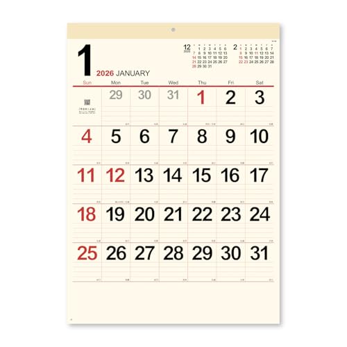 新日本カレンダー 2026年 カレンダー 壁掛け クリームメモ月表 年表付 NK166 送料無料