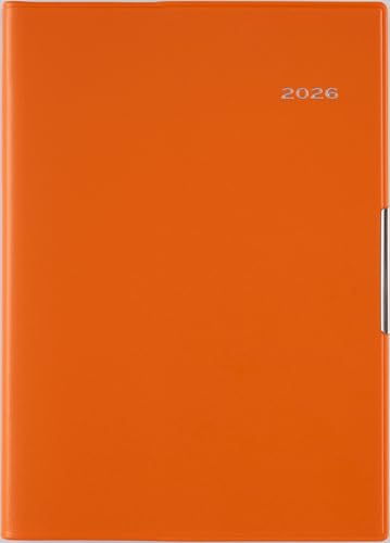 オレンジ(週間レフト)2026年/-/-・Color:オレンジ(週間レフト)2026年・パッケージ個数:1・【商品詳細1】サイズ：幅13.4×高さ18.9cm　　【記入欄】●月間ページ…ブロック式　●週間ページ…レフト式　◇月曜始まり　　【掲載期間】月間ページ：2025年11月1日〜2027年3月31日　週間ページ：2025年12月1日〜2027年1月10日・【商品詳細2】表紙タイプ：皮革調　●刷色：2色刷　●ページ数：192頁　●スペック：ペンホルダー　●付録：年齢早見表 印紙税額一覧表 非常時への備え　●別冊： 横ケイメモ 方眼メモ 切り取りメモ・【月間予定欄：ブロックタイプ】カレンダーのような感覚で使え、週ごとの予定が把握しやすいブロック式。左端にはメモスペース、右下には前次月のカレンダーが付いています。　　(BR)【週間予定欄：レフト式?】左ページは1週間分のスケジュール欄、右ページは横ケイメモ。スケジュール欄にはタイム目盛りも付いていて、予定をしっかり管理できます。・【本文用紙】文字がにじみにくく、書きやすい用紙を使用。より良い書き心地を実現するために■■■手帳ヘビーユーザーのあなたへ■■■ 手帳を開くことの多い方にもうれしい、補強も兼ねたヘリ留め金具付きのカバーデザイン。記入欄の広さと携帯性を兼ね備えた一冊です。