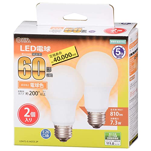 26 mm Cfl - オーム電機 LED電球(60形相当/810lm/電球色/E26/広配光200°/密閉形器具対応/2個入) LDA7L-G AG53 2P 送料無料