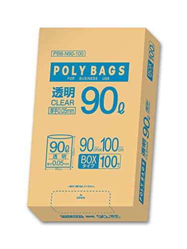 オルディ ごみ袋 90L 透明 厚手 横90×縦100cm 厚み0.05mm 100枚入 業務用 箱入り ポリ袋 PBB-N90-100 送料無料