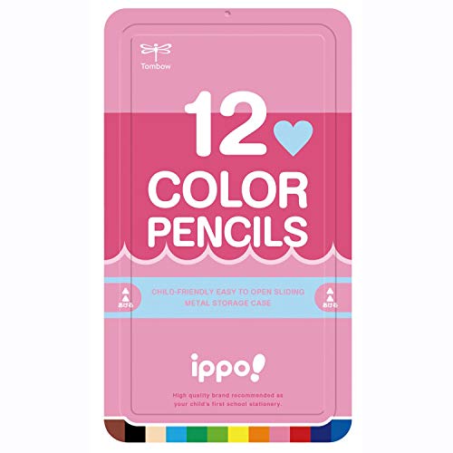 トンボ鉛筆 色鉛筆 ippo! スライド缶入 12色 プレーン Pink CL-RPW0412C 送料無料