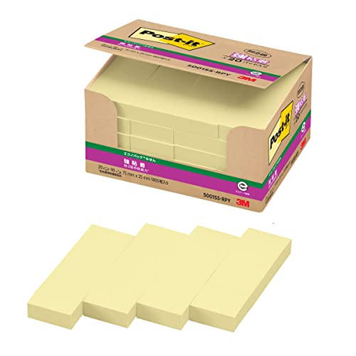 ポストイット 付箋 強粘着 ふせん イエロー 75×25mm 90枚×20冊 5001SS-RPY 送料無料