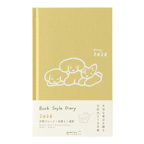 Other - ミドリ ブックスタイルダイアリー 手帳 2026年 B6変型 ウィークリー イヌ柄 黄色 22379006 (2026年1月始まり) 送料無料