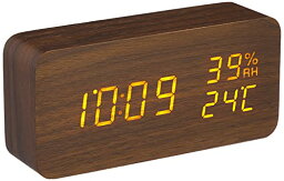 アイリスオーヤマ 目覚まし時計 デジタル 明るさ調整 温度・湿度表示 置き時計 省電力モード搭載 木目デザイン 多機能タイプ ブラウン 送料無料