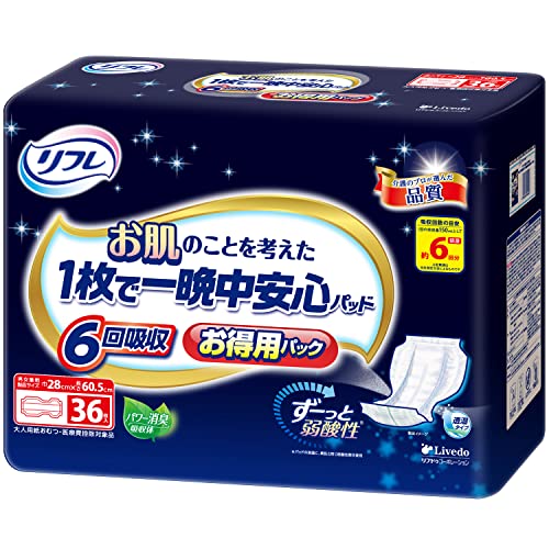 ホワイト/1個/-・FlavorName:単品・パッケージ個数:1・商品サイズ (幅×奥行×高さ) :30.5×18.5×35cm・内容量:32枚・ブラント名:リフレ・メーカー名: リブドゥコーポレーション・商品の重量: 2.39kilograms■弱酸性素材を採用で、長時間使用しても安心。 ●ずーっと弱酸性 繰り返し排尿しても、パッドの表面を素肌と同じ弱酸性に保ちます。 ●全面スピード吸収 スピード拡散スリットが尿を前後に拡散し、すばやく吸い込みます。 ●ムレ軽減でお肌にやさしい やわらか透湿性シートがおむつ内の湿気を逃がし、ムレを防ぎます。 ●モレにくい パッドを広げるだけで谷折り形状ができ、ギャザーがしっかり立ち上がります。 ●あてやすい 体の中心に合わせやすいセンターライン入り。