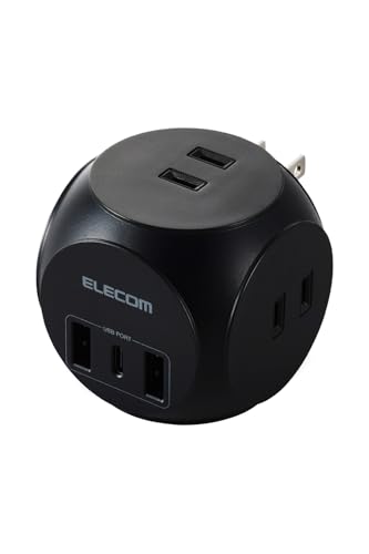 エレコム 電源タップ 球体型 USB付き AC×3 Type-C×1 USB-A×2 20W USB PD対応 スイングプラグ ほこり防 送料無料