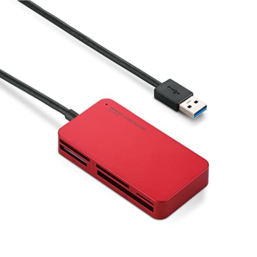 レッド/-/MR3-A006RD・Color:レッドPatternName:単品・パッケージ個数:1・転送速度5Gbpsと従来のUSB2.0規格の約10倍の転送速度(理論値)を実現するUSB3.0規格に対応したメモリリーダライタです。・USB3.0対応のパソコン・機器であれば、大量のデータも高速に転送可能です。・USB2.0環境でも使用できるので、USB2.0対応のパソコン・機器でもそのまま接続可能です。・アダプタを使用せずに51種類の多彩なメディアを読み書き可能で、アダプタを使用すればさらに5種類のメディアを読み書きできます。・大容量の最新SDメモリーカード規格のSDXCメモリーカード(64GB)に対応しています。【 仕様 】 ■ インターフェイス:USB3.0(USB2.0インターフェース接続時は、USB2.0互換で動作) ■ 最大転送速度:USB3.0スーパースピード/5Gbps(理論値)、USB2.0ハイスピード/480Mbps(理論値) ■ コネクタ形状:USB[A](オス)×1 ■ スロット数:5 ■ 対応メディア(SDメモリカード):SD(HighSpeed ProHighSpeed Class2~10)/Wii・DSi用/SDHC(Class2~10 UHS-I UHS-II)/SDXC(UHS-I)/miniSD(※)/miniSDHC (Class2~6)(※)/TransFlash/microSD/microSDHC(Class2~10 UHS-I) microSDXC(UHS-I)(※)別途アダプター必要 ■ 対応メディア(マルチメディアカード):MMC、MMC4.0、セキュアMMC、RS-MMC、RS-MMC4.0/MMC micro(※)別途アダプター必要 ■ 対応メディア(メモリースティック):MS(MagicGate、MagicGateHighSpeed、メモリーセレクト機能付)/MS PRO(HighSpeed)/MS Duo(MagicGate、MagicGate HighSpeed)/MS PRO Duo(HighSpeed、MARK2)/MS PRO-HG Duo/MS ROM/PSP(R)用MS Duo/MS micro(M2)(※)別途アダプター必要 ■ 対応メディア(xDピクチャーカード):XDピクチャーカード/XDピクチャーカードTypeM、TypeH、TypeM+ ■ 対応メディア(コンパクトフラッシュ):コンパクトフラッシュ(TypeI)(3.3V)、コンパクトフラッシュ(UDMA対応) ■ 対応OS:Windows 11、10、8.1、8、7(SP1)、Vista(SP2)、XP(SP3)/macOS Monterey 12、macOS Big Sur 11、macOS Catalina(10.15) ※各OSの最新バージョンへのアップデートや、サービスパックのインストールが必要になる場合があります。 ■ カラー:レッド ■ 外形寸法:約幅85×奥行き45×高さ15mm(ケーブルを除く) ■ 重量:約32g ■ ケーブル長:約50cm(コネクター除く) ■ 電源電圧:5V ■ 動作環境:温度5~40℃、湿度30~80%(結露なきこと) ■ 期間:6カ月 ■ 付属品:ユーザーズマニュアル/1部 【 説明 】 ■ 転送速度5Gbpsと従来のUSB2.0規格の約10倍の転送速度(理論値)を実現するUSB3.0規格に対応したメモリリーダライタです。 ■ USB3.0対応のパソコン・機器であれば、大量のデータも高速に転送可能です。 ■ USB2.0環境でも使用できるので、USB2.0対応のパソコン・機器でもそのまま接続可能です。 ■ アダプタを使用せずに51種類の多彩なメディアを読み書き可能で、アダプタを使用すればさらに5種類のメディアを読み書きできます。 ■ 大容量の最新SDメモリーカード規格のSDXCメモリーカード(64GB)に対応しています。 ■ SDXCメモリーカードのUHS-IやコンパクトフラッシュのUDMA、メモリースティックPRO-HGなど、高速データ転送に対応したカードの性能を最大限に引き出すことができます。 ■ MagicGateの著作権保護機能に対応しています。 ■ 携帯電話の多くに採用されているmicroSDカードなどの小型メディアも、アダプタなしでそのまま挿し込み可能です。 ■ ケーブルを忘れたり紛失する心配のないケーブル一体タイプです。 ■ 外部電源を必要としないUSBバスパワー駆動です。 ■ Macintoshにも対応しています。 【商品に関するお問い合わせ】 エレコム総合インフォメーションセンター TEL. 0570-084-465 FAX. 0570-050-012 受付時間 / 10:00~19:00 年中無休