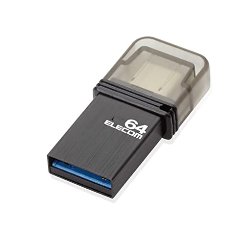 ブラック/64GB/MF-CAU3164GBK・Size:64GB・パッケージ個数:1・対応OS1:Windows 10/8.1/8/7/Vista/XP・対応OS2:Mac OS X 10.6~10.10・セキュリティ機能:PASS or PASS×AES・外形寸法(USBメモリ):幅15.0mm×奥行31.0mm×高さ6.0mm・重量(USBメモリ):約3g商品紹介 ■USB Type-Cコネクタを搭載したキャップ式のコンパクトUSBメモリです。 ■USB Type-Cコネクタ部分はコネクタの向きを確認する手間が省ける両面挿し設計です。 ■本体背面にはUSB Aコネクタを搭載し、USB Type-Cポート搭載パソコン、USB Aポート搭載パソコンでも使用可能、Type-CとUSB A間でのデータ移行が簡単に行えます。 ■背面のUSB AポートはUSB3.0に対応しています。USB2.0への下位互換が可能で、USB2.0対応のパソコン・機器でもそのまま接続可能です。 ■エレコムWebサイトからダウンロードすることで、パスワード自動認証機能付暗号化セキュリティソフト「PASS(Password Authentication Security System)×AES」あるいは「PASS(Password Authentication Security System)」のみを使用可能です。 ■Macintoshにも対応しており、WindowsパソコンとMacintoshパソコン間でのデータのやり取りが可能です。 ■Windowsのユーザー権限でも使用可能なので、企業での導入にもお勧めです。 ■期間を「1年間」としていますので、安心してご利用いただけます。 ご注意（免責）＞必ずお読みください ※「PASS」・「PASS×AES」はAndroidOSに対応しておりません。