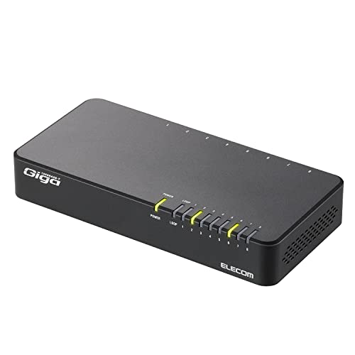 スイッチングハブブラック/-/EHC-G08PN2-JB・パッケージ個数:1・非通信時のポートへの電力供給をカットする省電力機能で、最大約81%節電※が可能な1000BASE-T対応の電源内蔵プラスチック筐体8ポートハブです。 ※計測は、負荷機からハブへデータを転送し、全ポート通信・非通信時の1分後の電力を計測比較した場合。・ループ検知機能を搭載し、ネットワーク運用に影響を及ぼすネットワークループ発生をお知らせします。LEDランプの点滅でお知らせし、すみやかなネットワーク障害の解消を促します。・ファンレス設計により、寝室や事務所などの静粛性が求められる場所への導入にも最適です。また、可動部分が減ることにより、高信頼性・高耐久性を実現しています。・メイン基板に電解コンデンサーを使用していないため、長寿命設計を実現しています。・詳しくは「商品の仕様」「商品の説明」をご確認ください。【 仕様 】 ■ 接続方式：1000BASE-T/100BASE-TX/10BASE-T ■ ネットワークタイプ：IEEE802.3ab/IEEE802.3u/IEEE802.3 ■ スイッチング方式：ストア&フォワード ■ バッファメモリー：192Kbytes(各ポートに動的割当て) ■ フローコントロール制御：IEEE802.3x(フルデュプレックス時) バックプレッシャー(ハーフデュプレックス時) ■ スイッチファブリック：16.0Gbps ■ 最大パケット転送能力：12.0Mpps ■ フィルタリング速度：1 488 000パケット/秒(1000Mbps) 148 800パケット/秒(100Mbps) 14 880パケット/秒(10Mbps) ■ MACアドレス登録数：4 096件(全ポート合計) ■ ポート数：8ポート ■ AutoMDI/MDI-X：対応 ■ オートネゴシエーション：対応(1000/100/10Mbps) ■ コネクタ形状：RJ-45 ×8 ■ 適合ケーブル：10BASE-T:UTPカテゴリー3以上 100BASE-TX:UTPカテゴリー5以上 1000BASE-T:UTPカテゴリー5e以上 ■ ノンブロッキング：対応 ■ ジャンボフレーム：対応 (9Kbytes) ■ ループ検知機能：ループ検知 ■ MTBF：676 000時間 ■ EAP透過機能：対応 ■ BPDU透過機能：対応 ■ 入力電圧：AC100〜240V±10% 50/60Hz ■ 消費電力(定格)：最大5.0W ■ 発熱量：最大約18.0kJ/h ■ 省電力機能：らくらく節電E(IEEE 802.3az)対応 ■ エネルギー消費効率：0.6W/Gbps ■ 最大実効伝送速度：8.0Gbps ■ 外形寸法(幅×奥行き×高さ)：約180.2×約86.5×約34.0mm(本体のみ) ■ 質量：約245g ■ 筐体材質(カラー)：プラスチック(ブラック) ■ 動作時環境条件：温度:0℃〜40℃ 湿度:10%〜90%(ただし結露なきこと) 【 説明 】 ■ 非通信時のポートへの電力供給をカットする省電力機能で、最大約81%節電※が可能な1000BASE-T対応の電源内蔵プラスチック筐体8ポートハブです。 ※計測は、負荷機からハブへデータを転送し、全ポート通信・非通信時の1分後の電力を計測比較した場合。 ■ ループ検知機能を搭載し、ネットワーク運用に影響を及ぼすネットワークループ発生をお知らせします。LEDランプの点滅でお知らせし、すみやかなネットワーク障害の解消を促します。 ■ ファンレス設計により、寝室や事務所などの静粛性が求められる場所への導入にも最適です。また、可動部分が減ることにより、高信頼性・高耐久性を実現しています。 ■ メイン基板に電解コンデンサーを使用していないため、長寿命設計を実現しています。 ■ AC電源ケーブルにトラッキング対策が施され、長期間設置した場合でもホコリによるトラッキング現象を防止します。 ■ 小型デザインで設置場所を選ばず、水平設置のほか、磁石によるスチール製のデスクや壁面に容易に取り付け、本体背面の壁掛け用ホールを使った壁掛けも可能です。