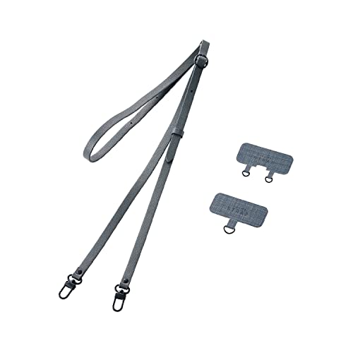 クラシックダークグレー/全長約530~650mm W65mm×D0.6mm×H43mm/P-STSDH2PLDG・パッケージ個数:1・肩から掛けられ、バッグやポケットから取り出さなくてもすぐにスマートフォンの操作ができるショルダーストラップです。・両手があいて、普段のお出かけはもちろん、お仕事や旅行などのイベント時にも活躍します。・落下、盗難、紛失防止にもなります。・取り外しやすいフックを使用しているので、ストラップの着脱が簡単にできます。・ストラップは調節パーツでお好みの長さにできます。【 仕様 】 セット内容:ショルダーストラップ、ストラップシート(1口/2口)各1枚 サイズ:ショルダーストラップ:全長約530~650mm、ストラップシート:W65mm×D0.6mm×H43mm 材質:ポリエステル、亜鉛合金、合成皮革 カラー:ダークグレー 耐荷重:2.5kgまで ※250g以上の機器本体には使用しないでください。 【 説明 】 肩から掛けられ、バッグやポケットから取り出さなくてもすぐにスマートフォンの操作ができるショルダーストラップです。 両手があいて、普段のお出かけはもちろん、お仕事や旅行などのイベント時にも活躍します。 落下、盗難、紛失防止にもなります。 取り外しやすいフックを使用しているので、ストラップの着脱が簡単にできます。 ストラップは調節パーツでお好みの長さにできます。 柔らかく上品なソフトレザー素材を使用していて、スーツやオフィスカジュアルに合わせやすいデザインです。 ケースにストラップホールがなくても、付属のストラップシートをスマートフォンとケースの間に挟むだけで使用でき、取り外しも簡単です。 ケーブル穴1口用とスピーカー穴2口用の2種類のストラップシートが付属しているので、どちらのタイプのケースにも使用できます。 ストラップシートはスマートフォンやケースを傷つけにくい柔らかい素材を使用しています。 ケースにフィットする0.6mmの薄型のストラップシートで簡単に装着できます。 ケースの種類は、ハイブリッドケース、ソフトケースをご使用ください(ケース背面が硬い素材のものを推奨します)。シリコン製のケースには使用しないでください。 ケースは、ケーブル穴がケース底面の中央にあるものや、スピーカー穴がケース底面に2か所あるものが推奨です。ケーブル穴部分が大きく開口しているケースでの使用は推奨しません。 【商品に関するお問い合わせ】 エレコム総合インフォメーションセンター TEL. 0570-084-465 FAX. 0570-050-012 受付時間 / 10:00~19:00 年中無休
